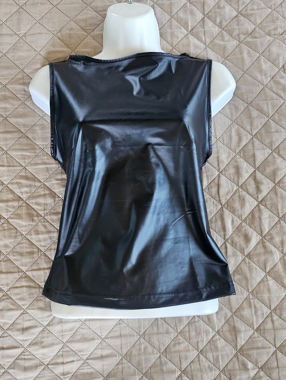 Black Sleeveless Top, Leather Look, In Like New Condition